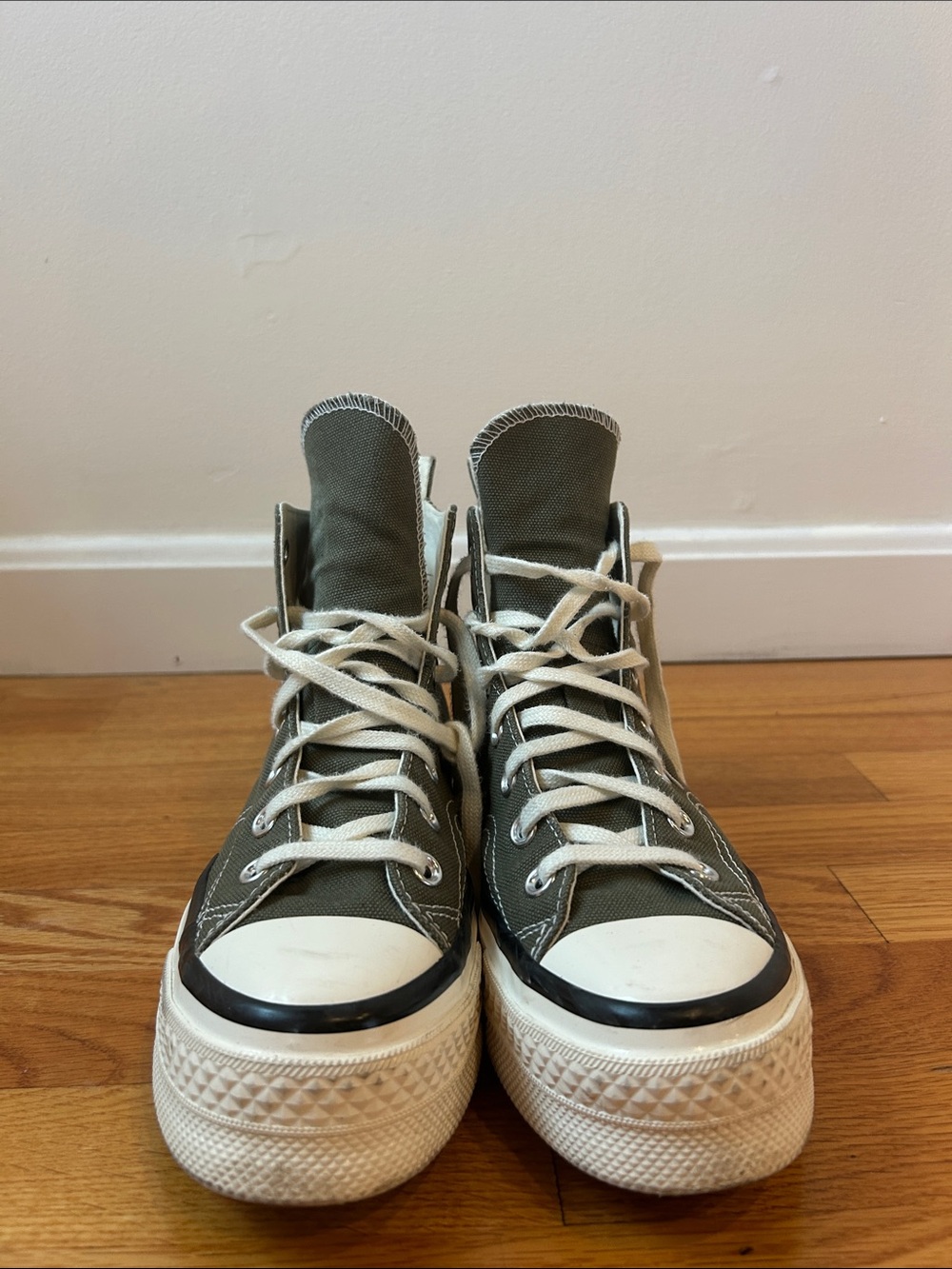 Converse Women’s High-Top Canvas Sneakers in Olive Green with White Accents